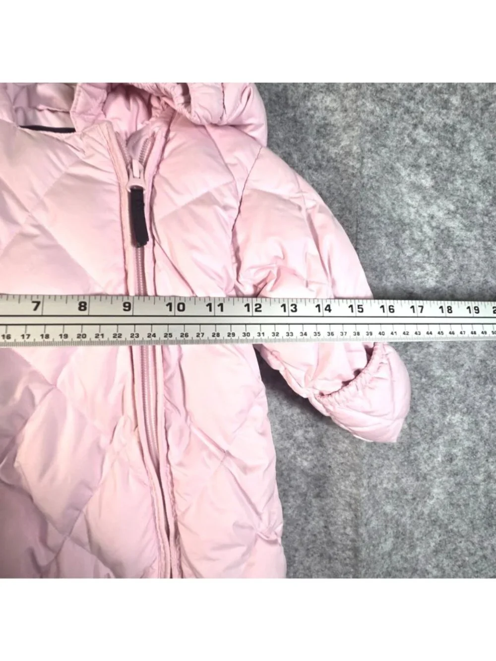 Lands’ End Baby Pink Quilted Hooded Snowsuit Fold Over Mittens Booties 12-18 Mon